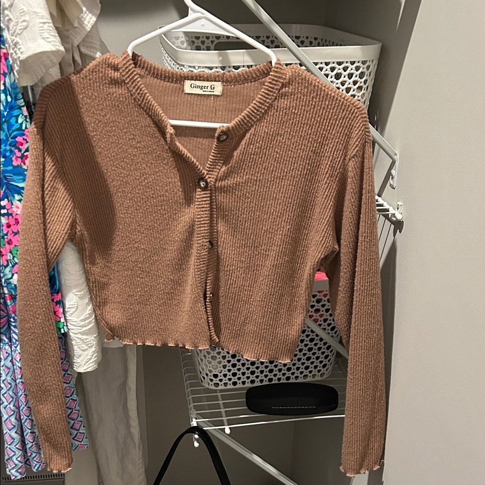 Ginger G Light Brown Cropped Cardigan